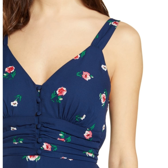 Gathered Waist Button Front Crepe floral Dress - Picture 6 of 8